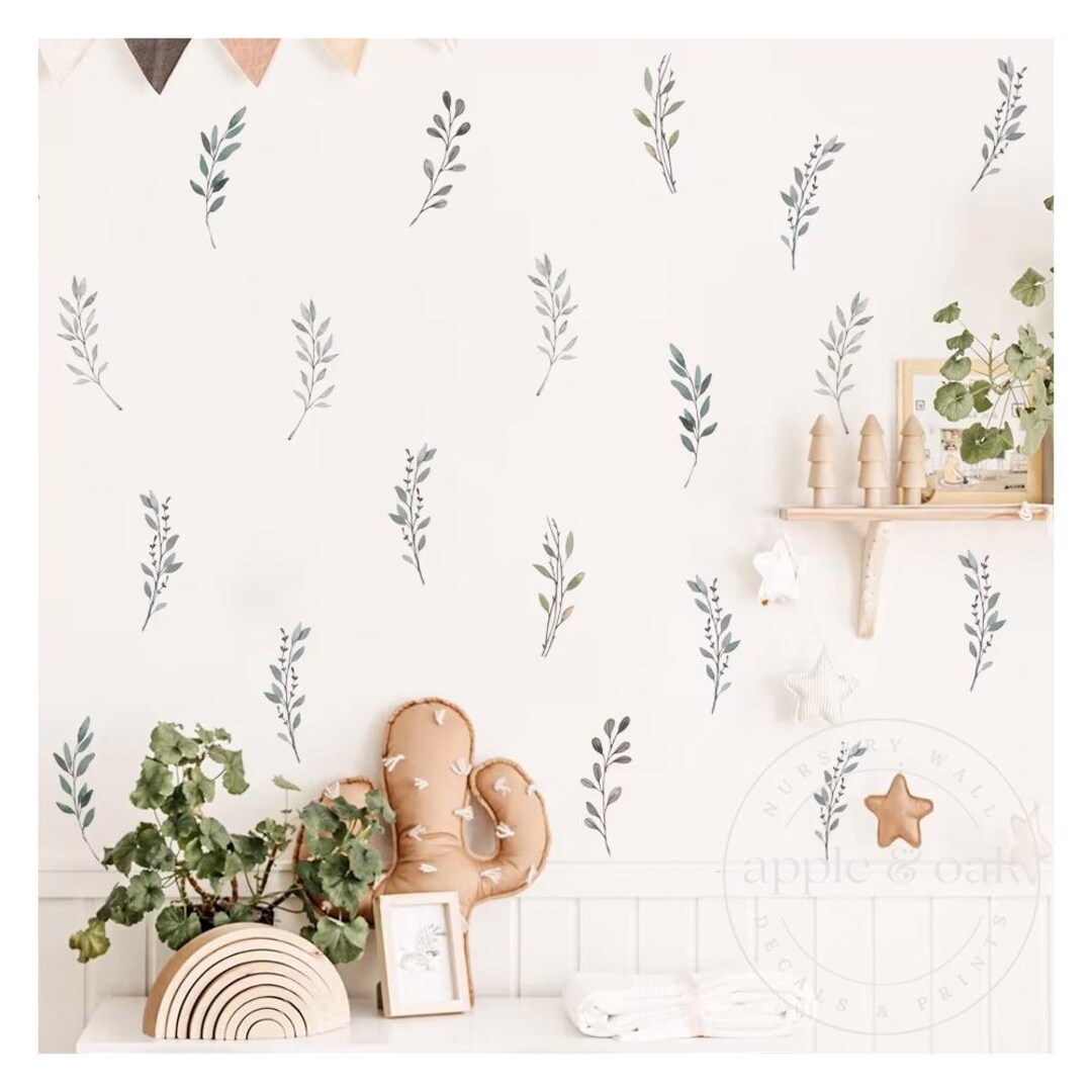 Boho Nursery FLORAL Flower Wall Decals | OLIVE LEAF Nursery Wall Decals ...