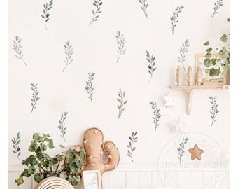 Boho Nursery FLORAL Flower Wall Decals | OLIVE LEAF Nursery Wall Decals | Boho Nursery Wall Decal Stickers | Removeable Wall Decal Sticker