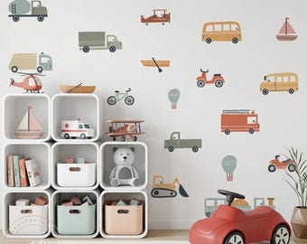 Construction Vehicle Wall Decals for Nursery Car Trucks Fire Truck Ambulance Wall Stickers Transportation Nursery Decor Boys Room Wall Decal