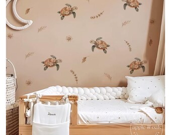 Boho Nursery OCEAN Sealife Nursery Wall Decal, Turtle Wall Decals, Boho Nursery Floral Wall Decal Sticker, REMOVEABLE Wall Decal Sticker