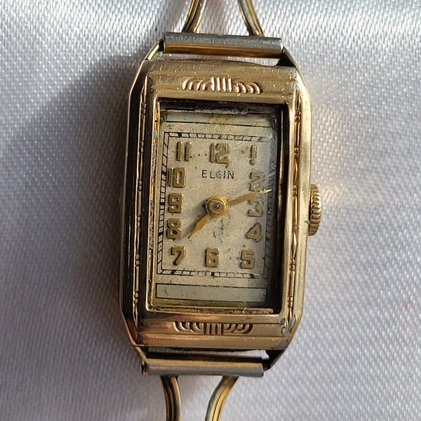 Art Deco 1935 Antique Elgin Ladies Wrist Watch 10K Gold Filled For Parts/Repair Beautiful