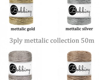 Macrame string BOBBINY 3ply 3mm 50 meters metallic collection certyfikowana bawełna