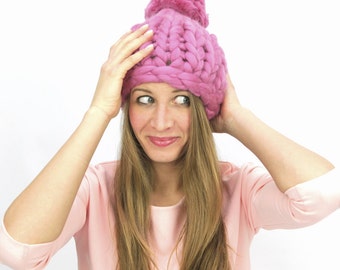 Winter cap with pompom made of super soft merino wool more than 50 colors to choose