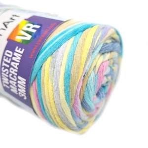 Cord for macrame yarn TWISTED MACRAME VR 3mm, 250g/195m cotton cord COLORFUL