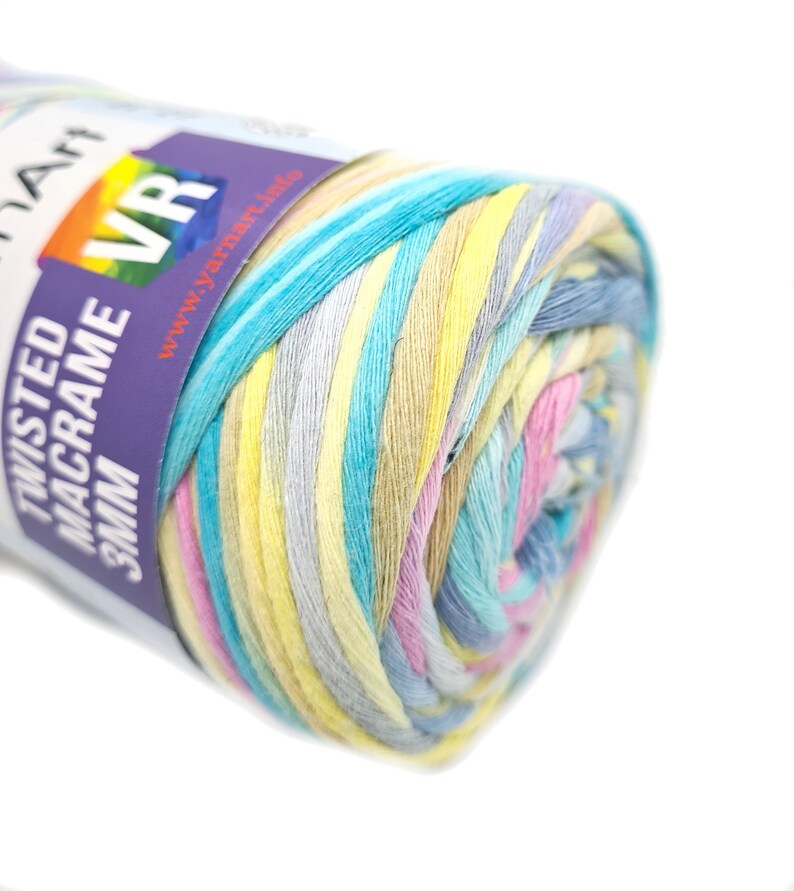 Cord for macrame yarn TWISTED MACRAME VR 3mm, 250g/195m cotton cord COLORFUL