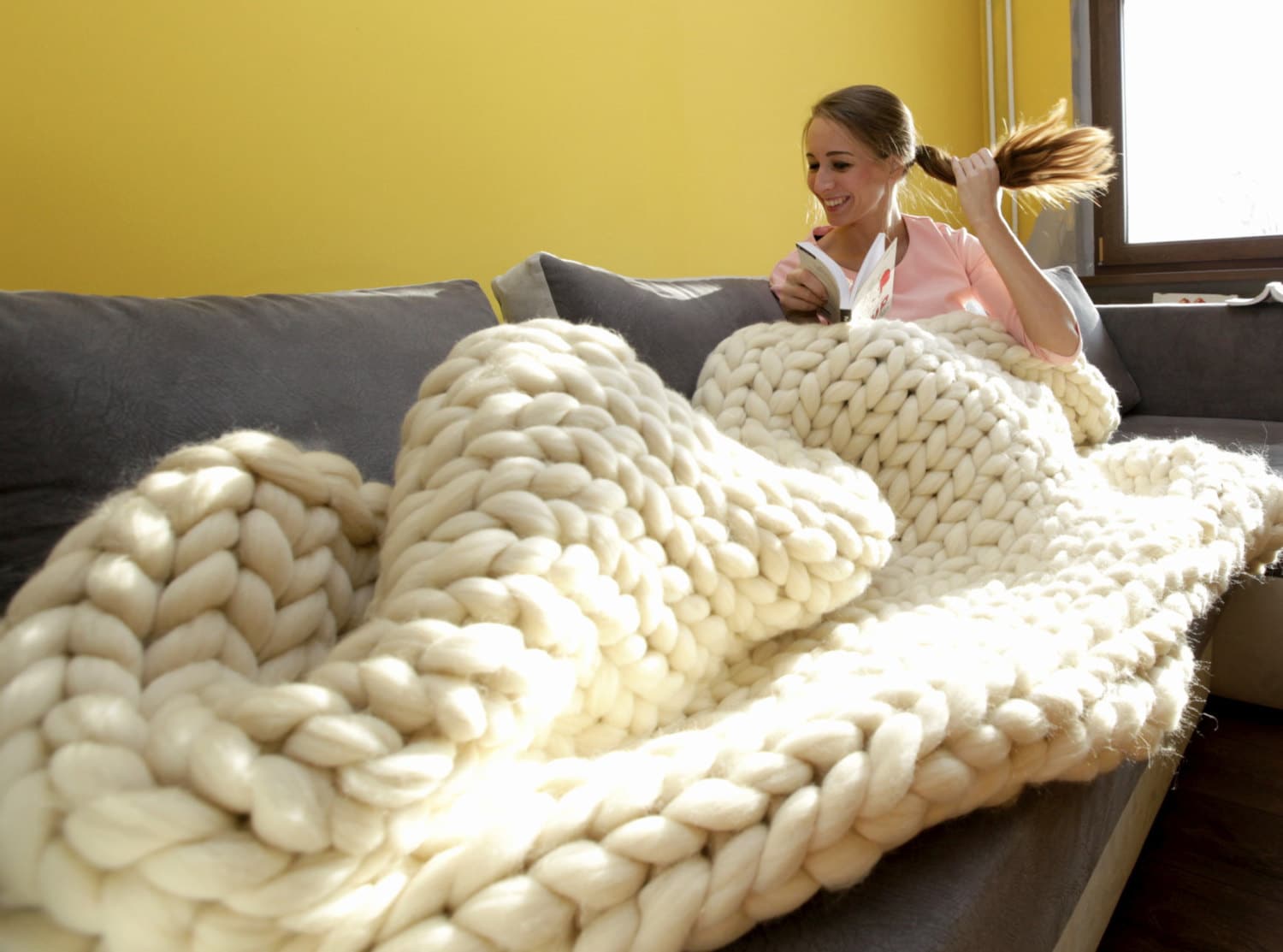 BIG chunky Wool knit blanket 100x200cm CREAM arm knitting Etsy