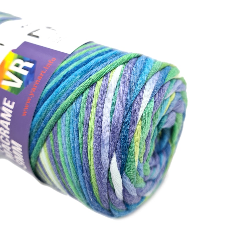 Cord for macrame yarn TWISTED MACRAME VR 3mm, 250g/195m cotton cord BLUE-GREEN