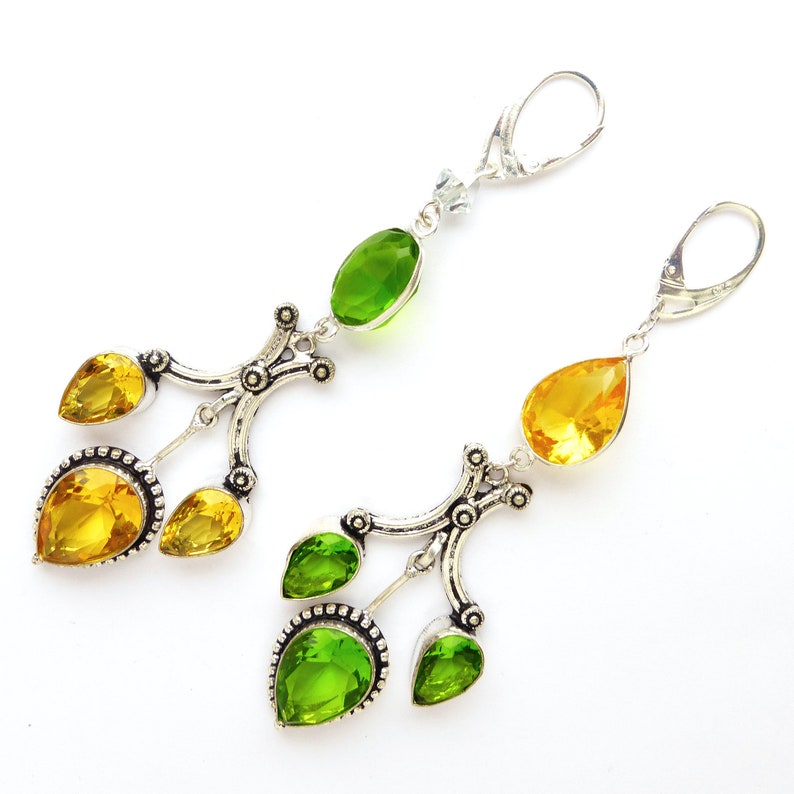 Long Mismatched Citrine Earrings Crystal Chandelier Peridot Etsy