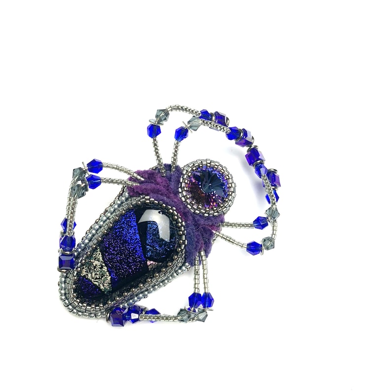 Bead embroidery Purple Spider brooch Beadwork Insect Jewelry Statement insect brooch Spider jewelry crystal jacket pin