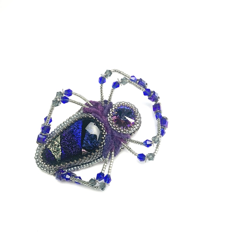 Bead embroidery Purple Spider brooch Beadwork Insect Jewelry Statement insect brooch Spider jewelry crystal jacket pin
