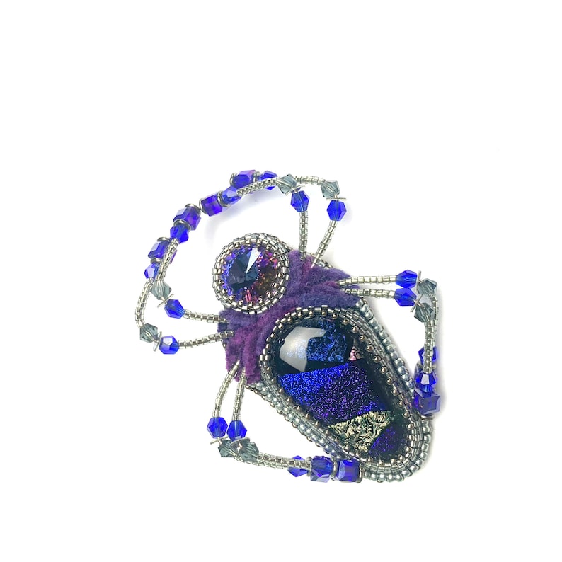Bead embroidery Purple Spider brooch Beadwork Insect Jewelry Statement insect brooch Spider jewelry crystal jacket pin