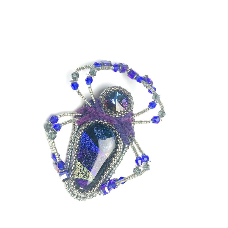 Bead embroidery Purple Spider brooch Beadwork Insect Jewelry Statement insect brooch Spider jewelry crystal jacket pin