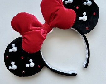 Velvet Rhinestone Pearl Minnie Mouse Ears