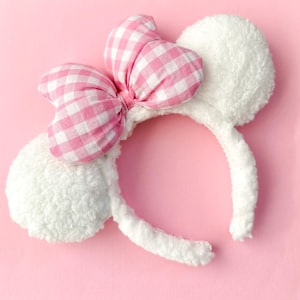 Pink and White Sherpa Minnie Mouse Ears