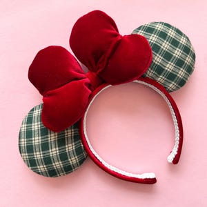 Orejas navideñas de Minnie - Cuadros granate, rojo y verde