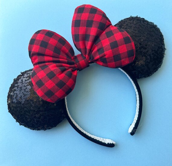 Buffalo Plaid Minnie Ears: Sequin Christmas Mickey Ears - Etsy display picture 3