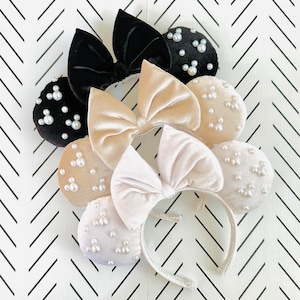 Mickey Ears, Black Mickey Ears, Velvet Bow Mouse Ears, Minnie Ears, Mouse Ears Headband, Black Ears, Mickey Ears, Black Velvet Ears