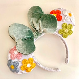 White and Green Floral Ears Pearl Mickey Ears Minnie Mouse Ears Disney Gift