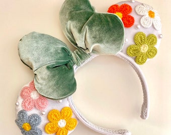 Floral Ears - Pearl Mickey Ears - Minnie Mouse Ears - Disney Gift - Green