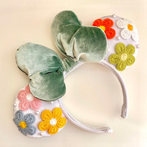 Floral Ears - Pearl Mickey Ears - Minnie Mouse Ears - Disney Gift - Green