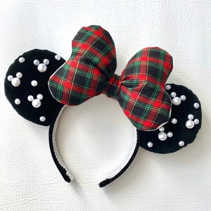 Plaid Velvet Pearl Minnie Mouse Ears