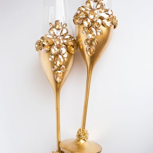 Personalized Champagne GOLD color Wedding Flutes, Set of 2, Wedding glasses, Bride and Groom, Brilliant Wedding, champagne glasses