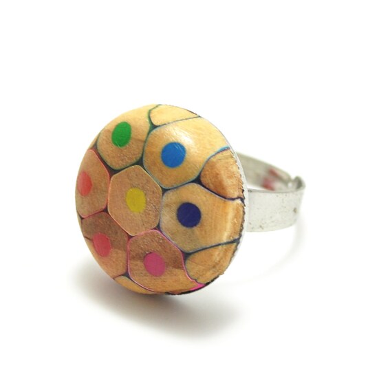 Items similar to Round pencil ring, adjustable ring, multicolor jewelry