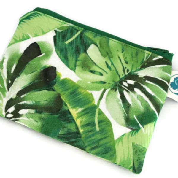 Coin Purse -Coin Bag - Change Purse - Small Cosmetic Bag - Zipper Pouch in Tropical Palm Leaves
