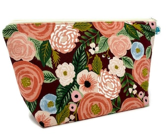 Burgundy Floral Cosmetic Bag: Rifle Paper Co. Travel Toiletry Pouch