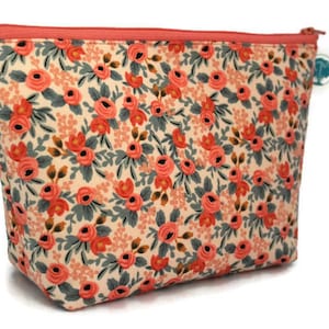 Large Cosmetic Bag - Makeup Bag - Accessory Bag -  Make up Bag - Toiletry Bag - Gadget Bag - Jewelry Pouch in Rifle Paper Co Coral Rosa