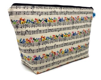 Floral Sheet Music Extra Large Cosmetic Bag - Rifle Paper Co. Travel Toiletry Makeup Bag