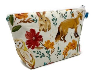 Woodland Animals Cosmetic Bag: Handmade Toiletry Pouch