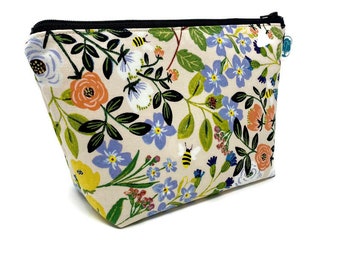 Floral Bee | Large Cosmetic Bag | Makeup Bag | Accessory Pouch | Toiletry Bag | Gadget Bag | Jewelry Pouch