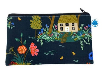 Cottage Garden Zipper Pouch: Handmade Cotton Cosmetic Bag