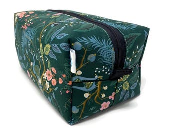 Floral Peacock Hunter Boxy Toiletry Bag: Handmade Travel Dopp Kit