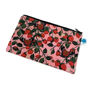Strawberries and ButterfiesPencil Pouch - Makeup Bag - Zipper Pouch - Cosmetic Bag - Zipper Clutch - Pencil Bag - Pencil Case - Gadget Bag