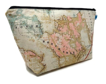 World Map Cosmetic Bag: Extra Large Toiletry Travel Pouch