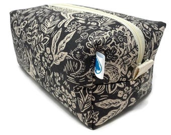 Woodland Cottage Rabbit Boxy Toiletry Bag: Handmade Travel Dopp Kit