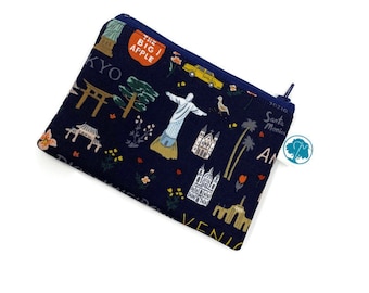 Travel Icons - Coin Purse - Coin Bag - Change Purse - Small Cosmetic Bag - Zipper Pouch - Change Pouch - Rifle Paper Co