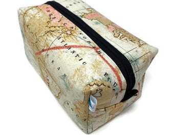 World Map Boxy Toiletry Bag: Handmade Travel Dopp Kit