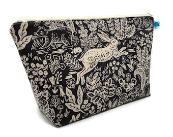 Woodland Cottage Rabbit Cosmetic Bag: Extra Large Toiletry Travel Pouch