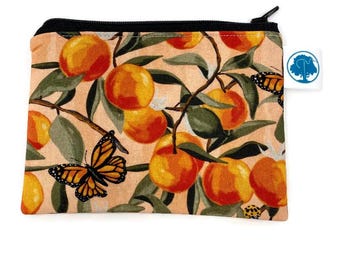 Orange Butterfly Coin Purse: Handmade Cotton Zipper Pouch
