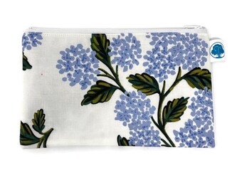 Hydrangia Floral Zipper Pouch: Handmade Cotton Cosmetic Bag
