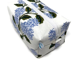 Hydrangia Floral Boxy Toiletry Bag: Handmade Travel Dopp Kit