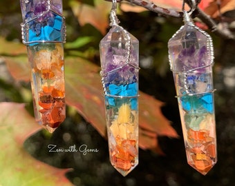 Chakra Pendant, Chakra Orgonite Necklace, Pendulum, Sacred Adornment, Wire Wrapped Chakra Pendant, Chakra Necklace, Crystal Jewelry!