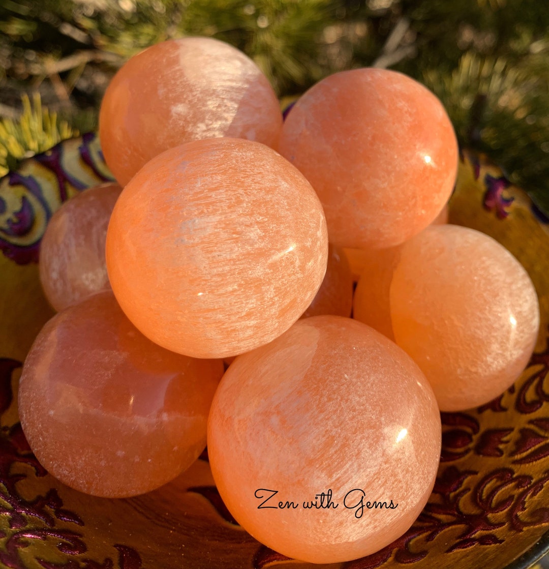 Peach Selenite Sphere, Orange Selenite Sphere, Crystal Grid, Pagan