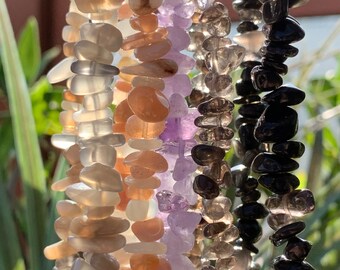 Chipstone Necklace, You Pick, Moonstone Necklace, Amethyst Necklace, Smoky Quartz Necklace, Black Obsidian Necklace, Black Moonstone, Gift!