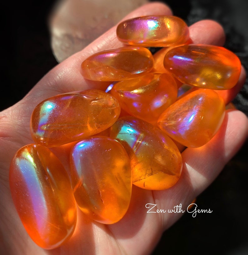 Orange Aura Quartz Tangerine Aura Quartz Tumbled Aura Etsy