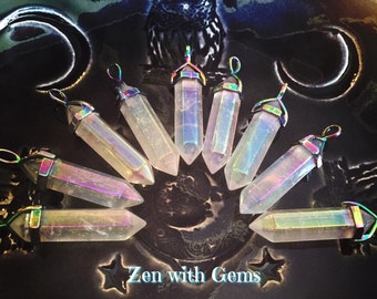 Angel Aura Quartz Pendant, Angel Aura Necklace, Pendulum, Sacred Adornment, Double Terminated, Metaphysical, Crystal Jewelry!