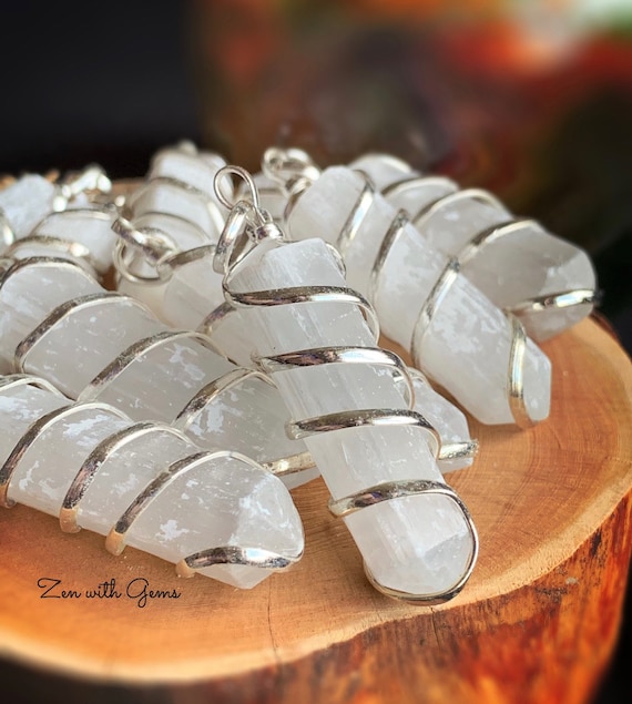 Selenite necklace etsy deals
